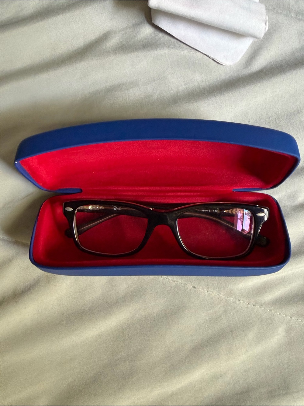 Ray-Ban Kids Black Frames prescription glasses with Blue and Red Case